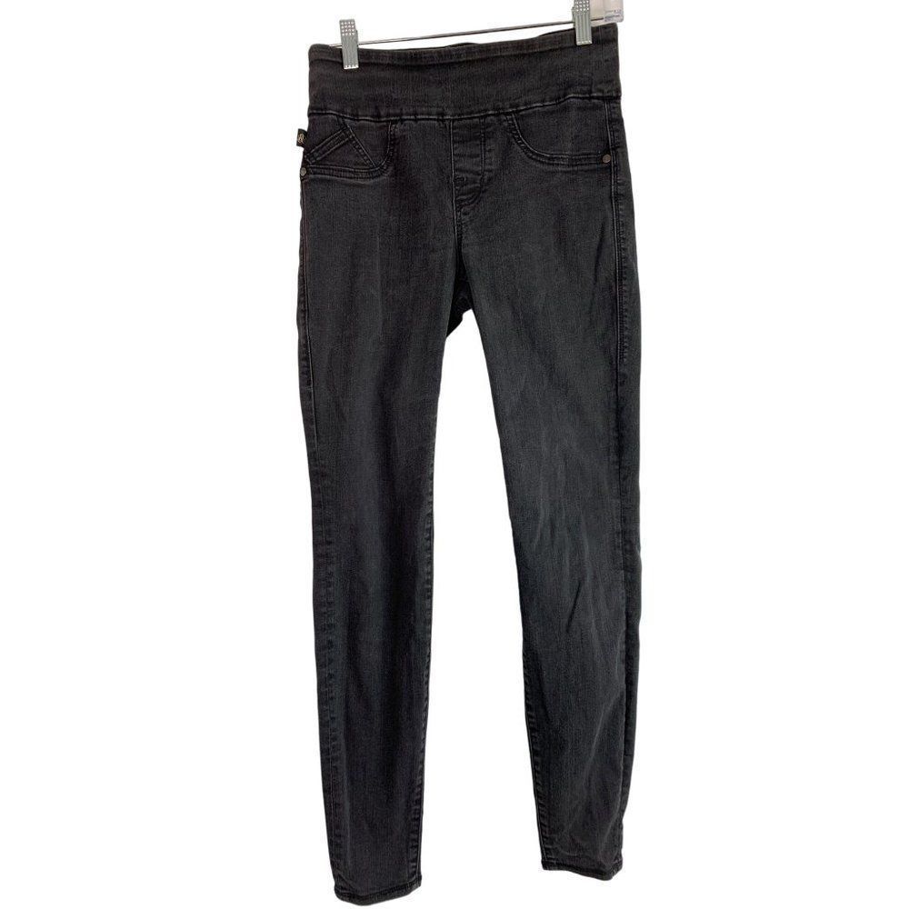Womens Rock & Republic Fever Black Slimming Pull On Jeans Size 8 Crop 6121 EUC